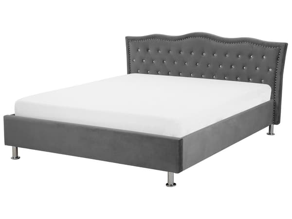 Mørkegrå Velour Seng 160 x 200 cm med Dekorativ Sengegavl med Krystaller og Nitter