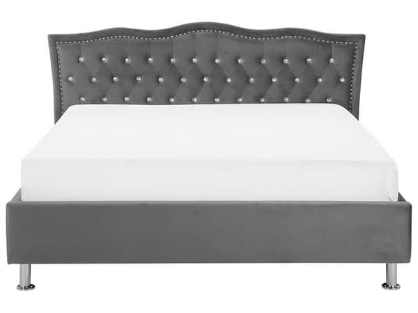 Mørkegrå Velour Seng 160 x 200 cm med Dekorativ Sengegavl med Krystaller og Nitter