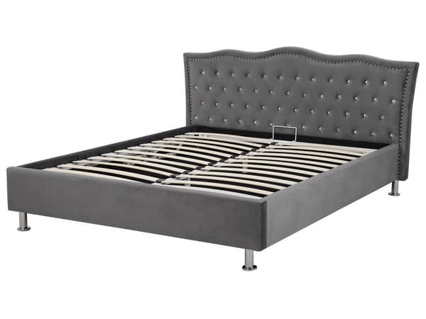 Mørkegrå Velour Seng 160 x 200 cm med Dekorativ Sengegavl med Krystaller og Nitter