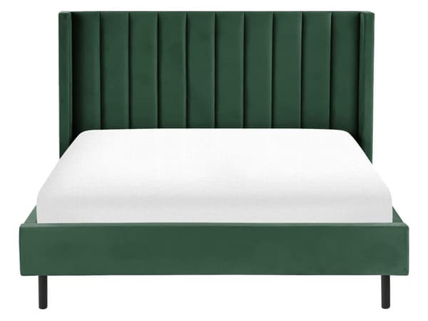 Grøn velour dobbeltseng 160 x 200 cm med retro nakkestøtteramme