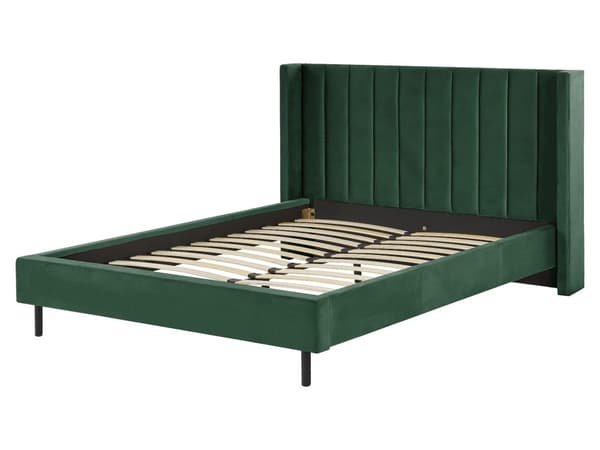 Grøn velour dobbeltseng 160 x 200 cm med retro nakkestøtteramme