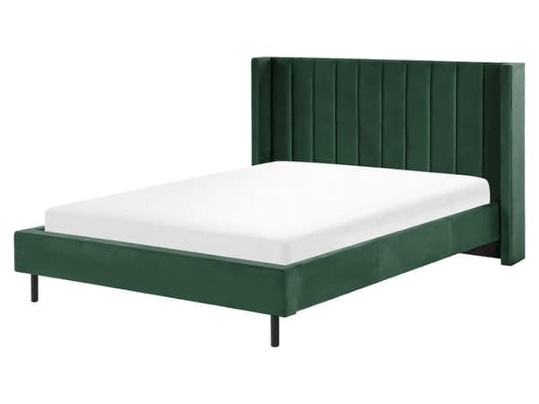 Grøn velour dobbeltseng 160 x 200 cm med retro nakkestøtteramme