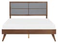Miniatyrbillede 4 af 11: Seng Mørkt Træ Grå Polyester 160 x 200 cm Dobbeltseng med Høj Sengegavl Rustikt Design Soveværelse Træseng med Koniske Ben Inspiration