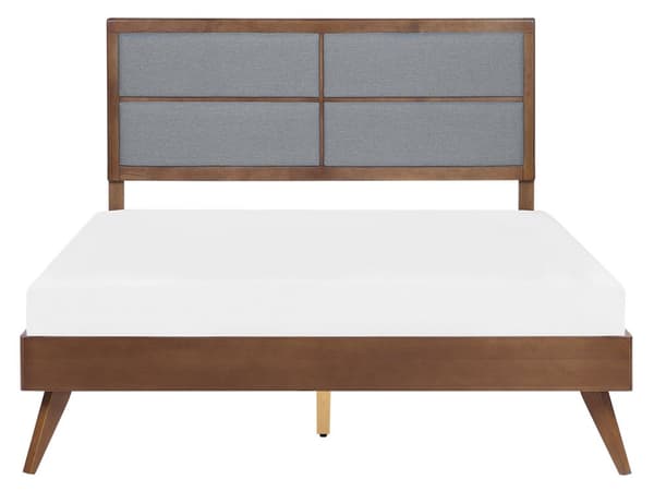 Seng Mørkt Træ Grå Polyester 160 x 200 cm Dobbeltseng med Høj Sengegavl Rustikt Design Soveværelse Træseng med Koniske Ben Inspiration
