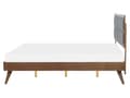 Miniatyrbillede 5 af 11: Seng Mørkt Træ Grå Polyester 160 x 200 cm Dobbeltseng med Høj Sengegavl Rustikt Design Soveværelse Træseng med Koniske Ben Inspiration