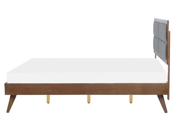 Seng Mørkt Træ Grå Polyester 160 x 200 cm Dobbeltseng med Høj Sengegavl Rustikt Design Soveværelse Træseng med Koniske Ben Inspiration