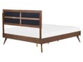 Miniatyrbillede 6 af 11: Seng Mørkt Træ Grå Polyester 160 x 200 cm Dobbeltseng med Høj Sengegavl Rustikt Design Soveværelse Træseng med Koniske Ben Inspiration