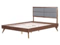 Miniatyrbillede 7 af 11: Seng Mørkt Træ Grå Polyester 160 x 200 cm Dobbeltseng med Høj Sengegavl Rustikt Design Soveværelse Træseng med Koniske Ben Inspiration