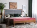 Miniatyrbillede 2 af 11: Seng Mørkt Træ Grå Polyester 160 x 200 cm Dobbeltseng med Høj Sengegavl Rustikt Design Soveværelse Træseng med Koniske Ben Inspiration