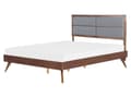 Miniatyrbillede 1 af 11: Seng Mørkt Træ Grå Polyester 160 x 200 cm Dobbeltseng med Høj Sengegavl Rustikt Design Soveværelse Træseng med Koniske Ben Inspiration