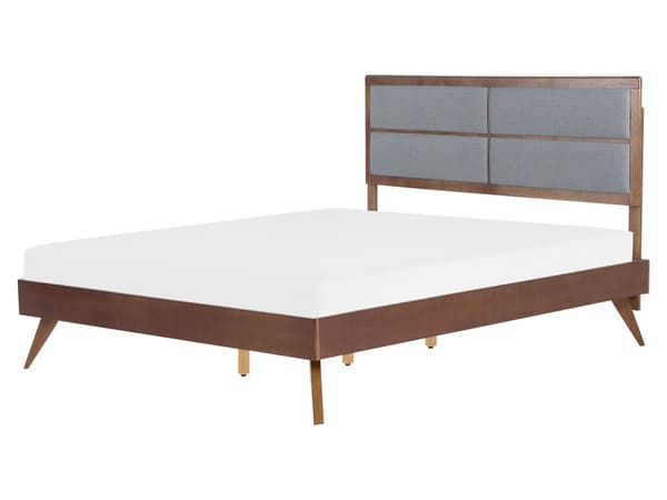 Seng Mørkt Træ Grå Polyester 160 x 200 cm Dobbeltseng med Høj Sengegavl Rustikt Design Soveværelse Træseng med Koniske Ben Inspiration