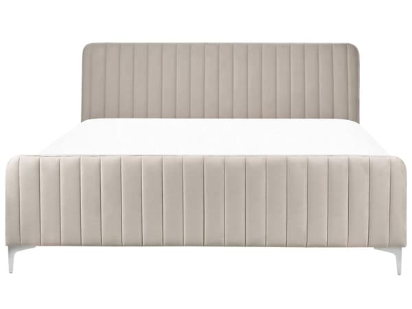 Beige grå velourpolstret seng 180 x 200 cm quiltet hovedgærde metalben moderne design