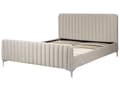 Miniatyrbillede 4 af 10: Beige grå velourpolstret seng 160 x 200 cm quiltet hovedgærde metalben moderne design