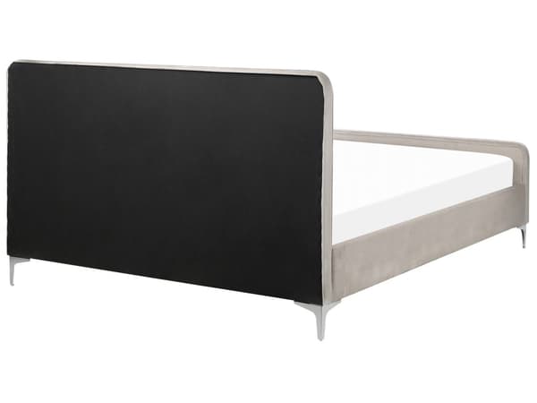 Beige grå velourpolstret seng 160 x 200 cm quiltet hovedgærde metalben moderne design