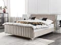 Miniatyrbillede 2 af 10: Beige grå velourpolstret seng 160 x 200 cm quiltet hovedgærde metalben moderne design