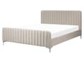 Miniatyrbillede 1 af 10: Beige grå velourpolstret seng 160 x 200 cm quiltet hovedgærde metalben moderne design