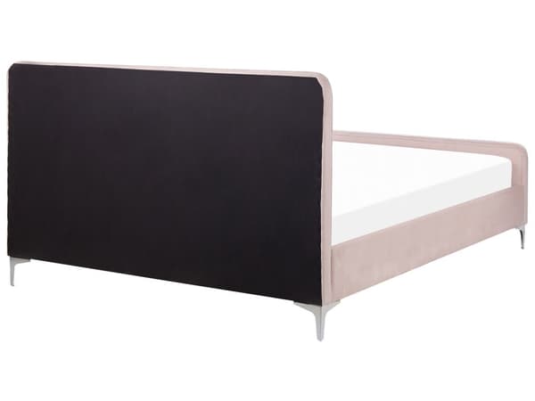 Lyserød velourpolstret seng 160 x 200 cm quiltet hovedgærde metalben moderne design