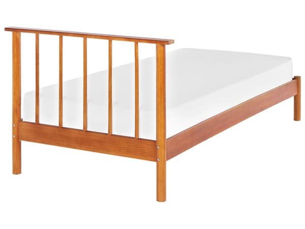 Sänky ruskea mänty puu 90 x 200 cm sängynpääty sälepohja minimalistinen rustiikki tyyli