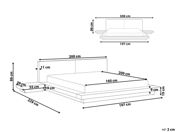 Vattensäng med Sängbord Konstläder Vit 160 x 200 cm King Size Låg Profil Japandi Sovrum