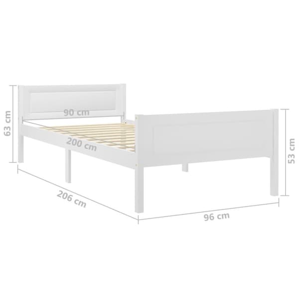 vidaXL Sängynrunko täysi mänty valkoinen 90x200 cm