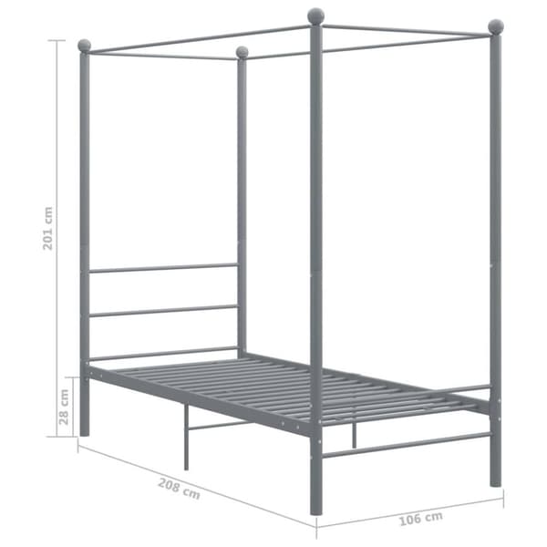 vidaXL Himmelsengeramme grå metall 90x200 cm