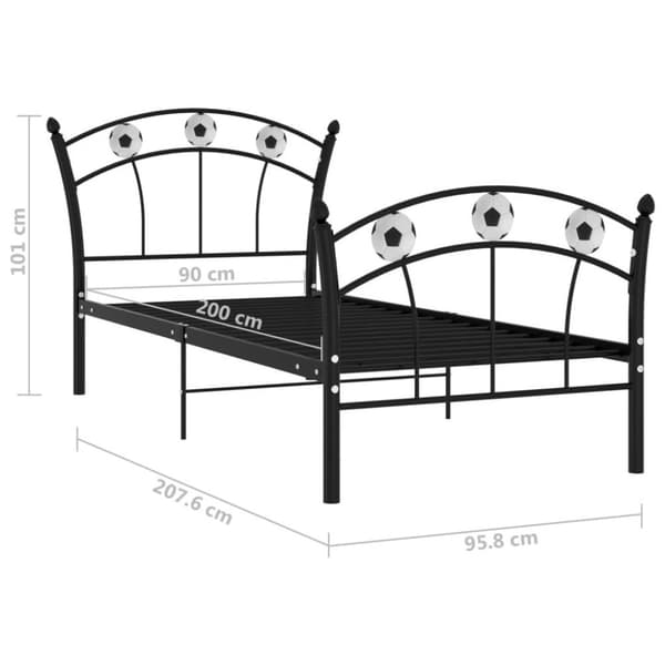 vidaXL Sengeramme med fotballdesign svart metall 90x200 cm