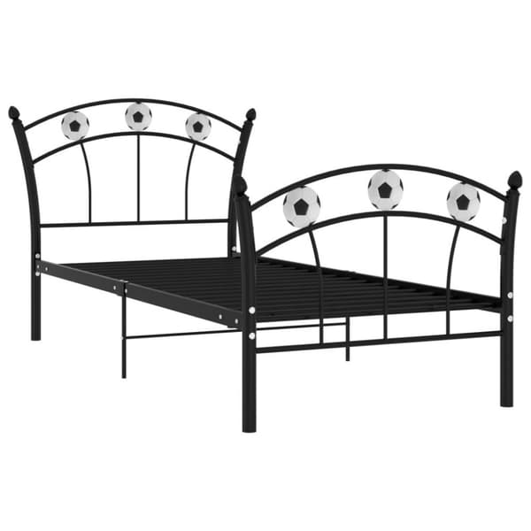 vidaXL Sengeramme med fotballdesign svart metall 90x200 cm