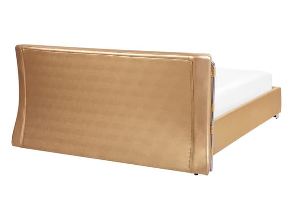 Seng Guld Læder 140 x 200 cm Tyk Polstret Halvanden Mands Tre Kvart Seng Lav Sengeramme med Høj Sengegavl Moderne Glamour Design Soveværelse