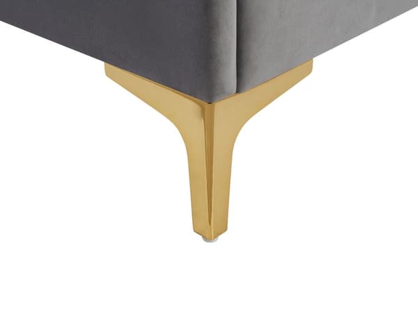 Velourseng Grå Polstret Guld Metalben 180 x 200 cm Dekorativ Dobbeltseng med Flet Origami Sengegavl Moderne Glamour Soveværelse Indretning