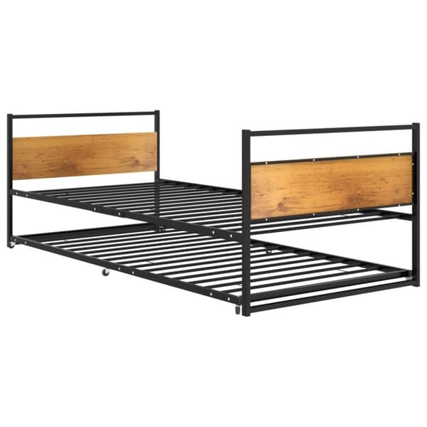 vidaXL Utdragbar sängram svart metall 90x200 cm