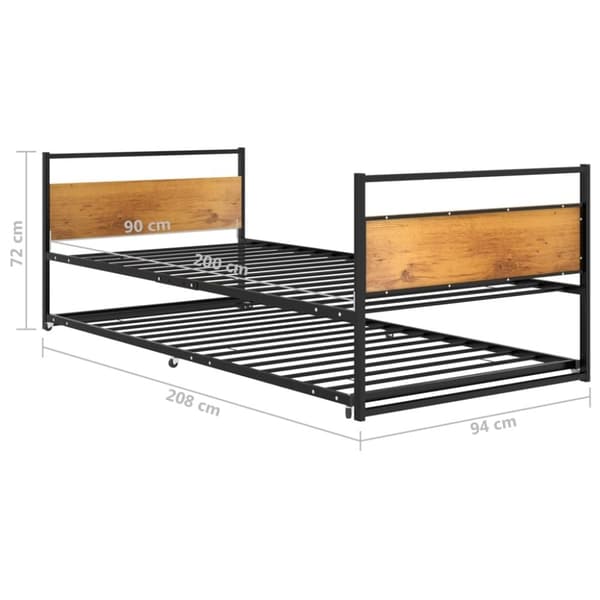 vidaXL Utdragbar sängram svart metall 90x200 cm