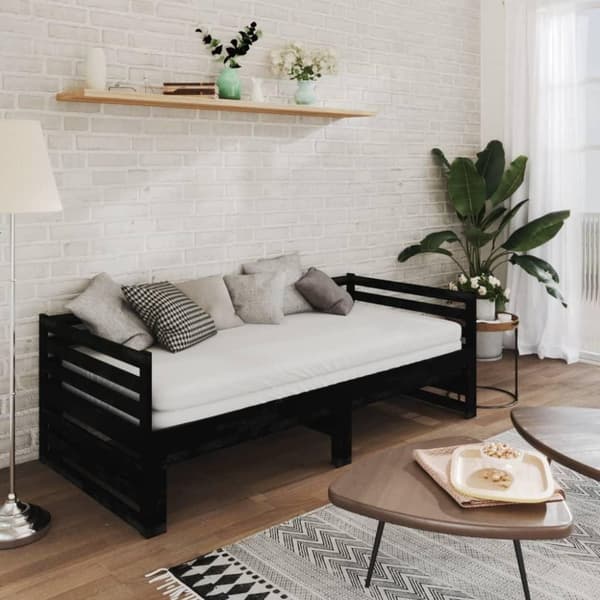 vidaXL Dagbädd svart massiv furu 2x(90x200) cm