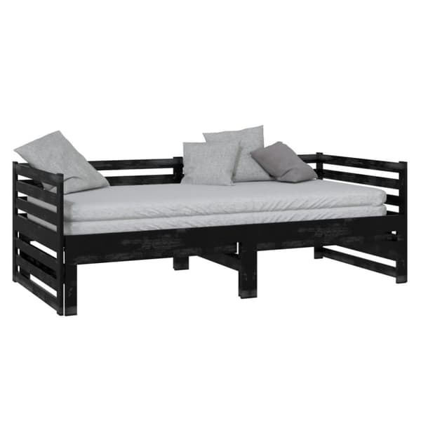 vidaXL Dagbädd svart massiv furu 2x(90x200) cm