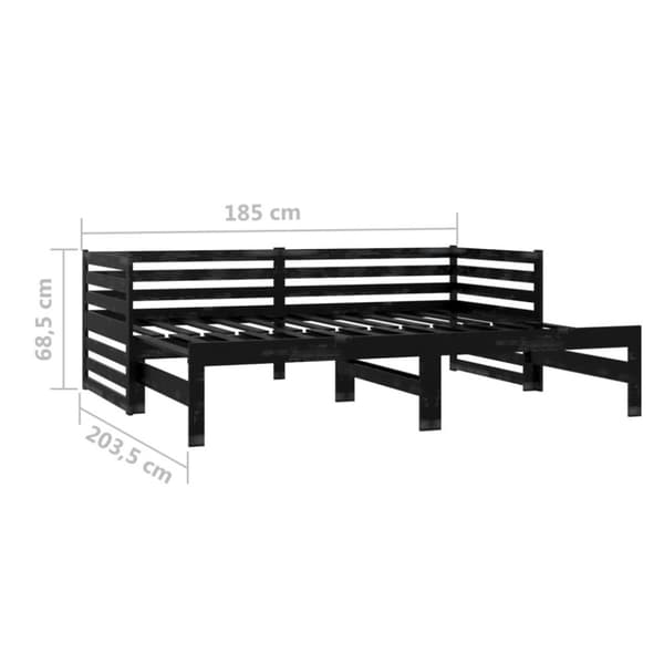 vidaXL Dagbädd svart massiv furu 2x(90x200) cm