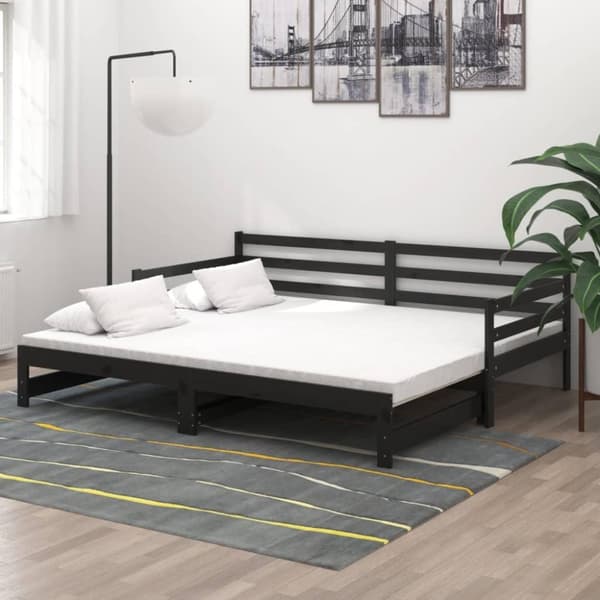 vidaXL Dagbädd svart massiv furu 2x(90x200) cm