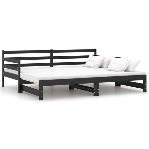 vidaXL Dagbädd svart massiv furu 2x(90x200) cm