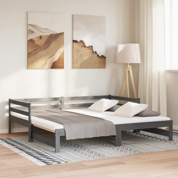 vidaXL Dagbädd utdragbar grå massiv furu 2x(90x200) cm