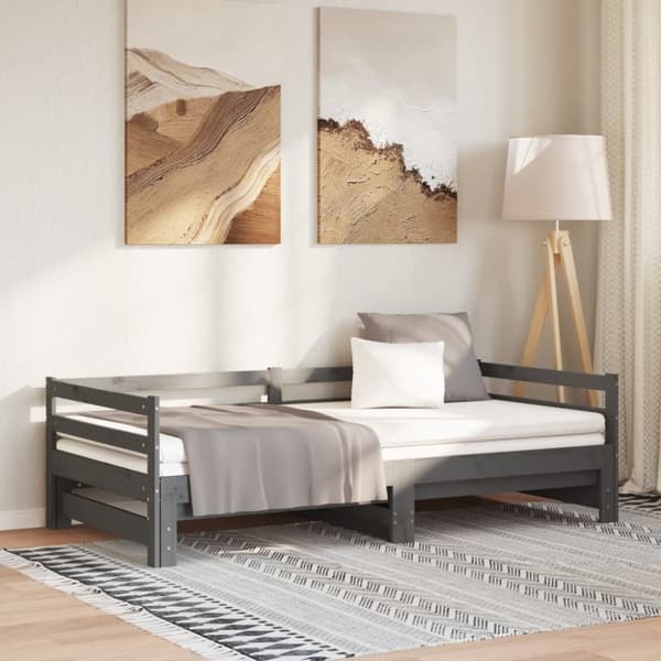 vidaXL Dagbädd utdragbar grå massiv furu 2x(90x200) cm