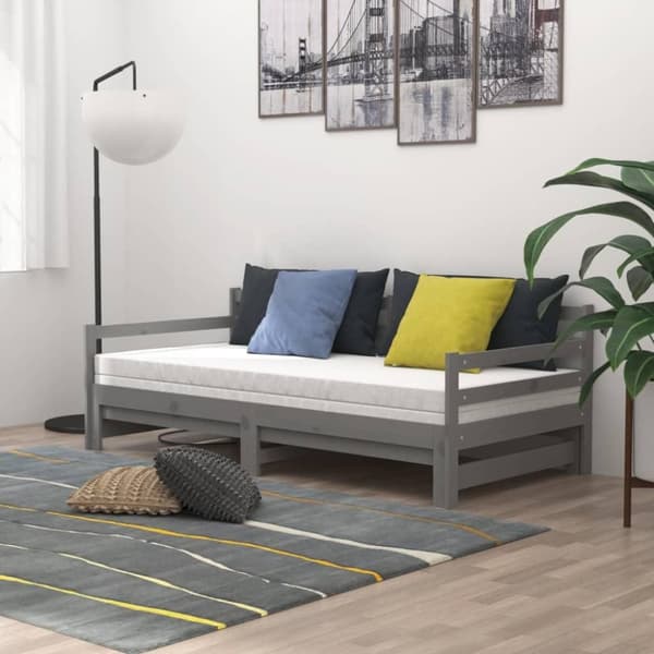 vidaXL Dagbädd utdragbar grå massiv furu 2x(90x200) cm