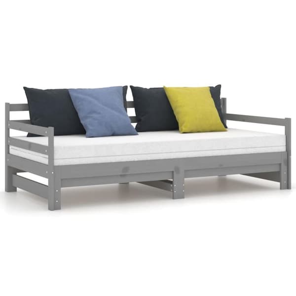 vidaXL Dagbädd utdragbar grå massiv furu 2x(90x200) cm