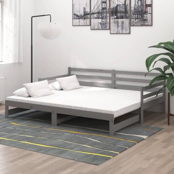 vidaXL Dagbädd utdragbar grå massiv furu 2x(90x200) cm