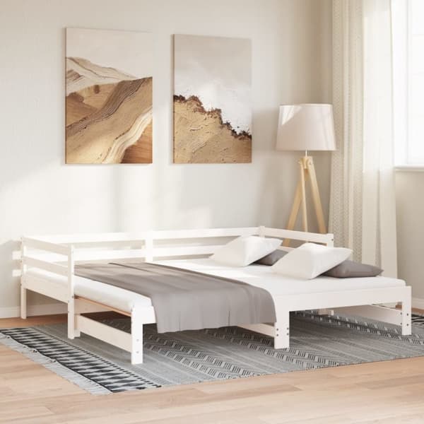 vidaXL Päivävuode ulosvedettävä valkoinen täysi mänty 2x (90x200) cm
