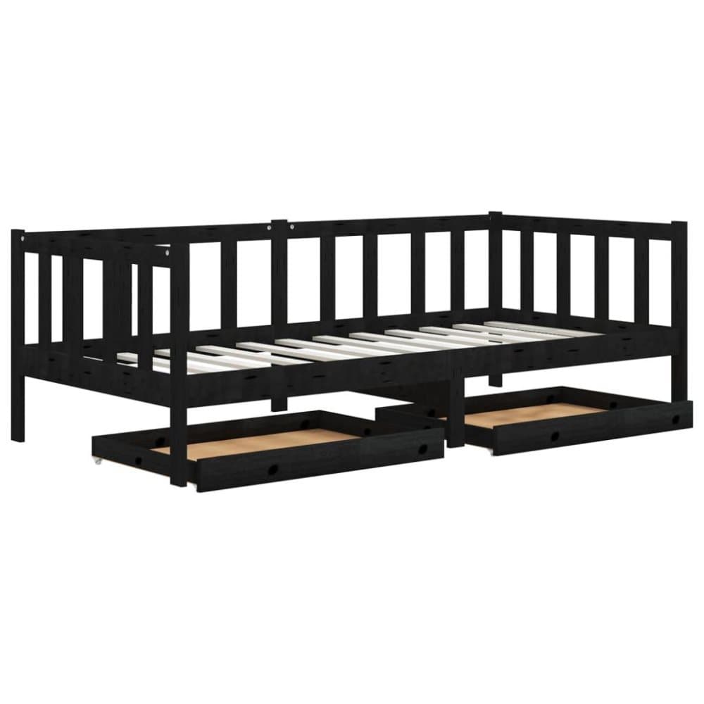 vidaXL Dagbädd med lådor 90x200 cm svart massiv furu
