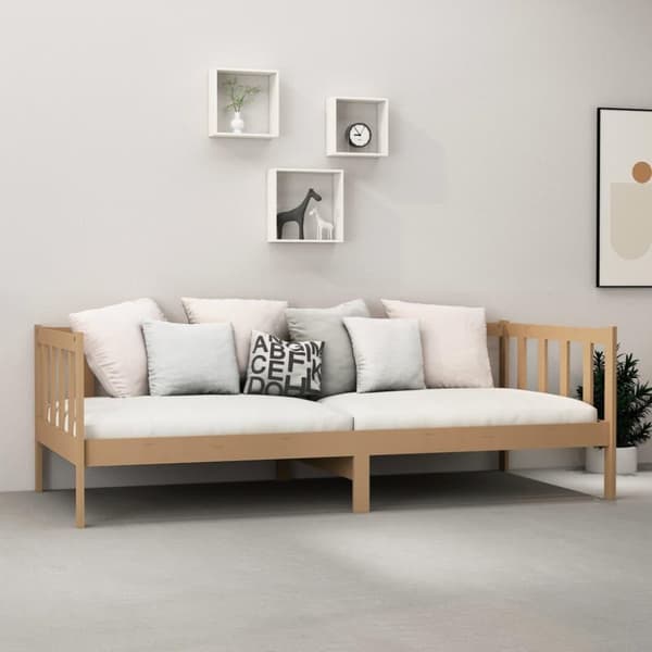 vidaXL daybed med madras 90x200 cm massivt fyrretræ gyldenbrun