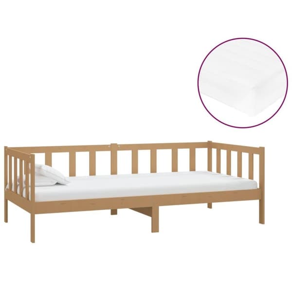 vidaXL daybed med madras 90x200 cm massivt fyrretræ gyldenbrun