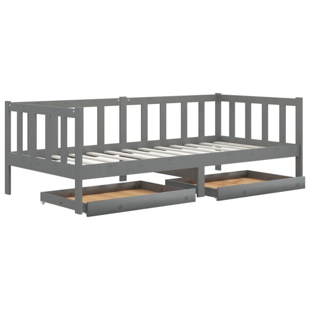vidaXL Dagbädd med lådor 90x200 cm grå massiv furu
