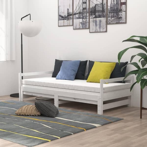 vidaXL Dagbädd utdragbar 2x(90x200) cm vit massiv furu