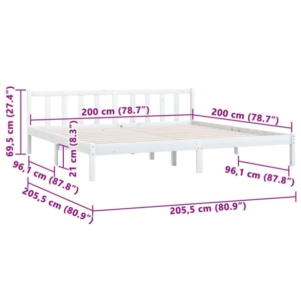 vidaXL Sengeramme hvit heltre furu 200x200 cm