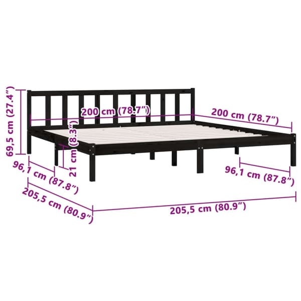 vidaXL Sängynrunko musta täysi mänty 200x200 cm