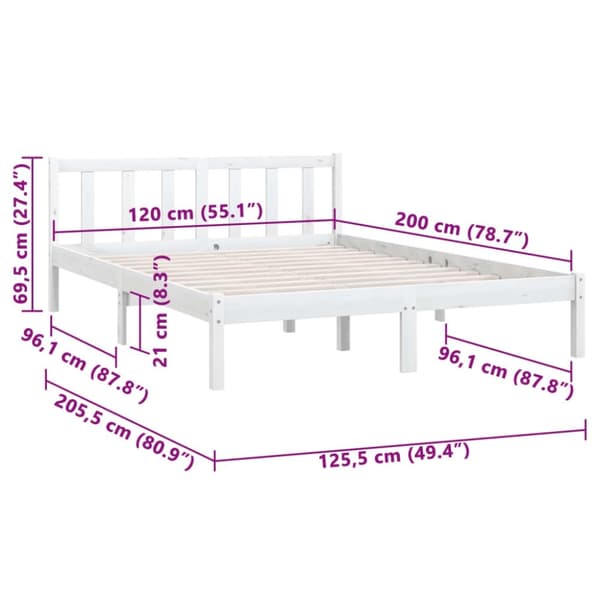 vidaXL Sengeramme hvit heltre furu 120x200 cm